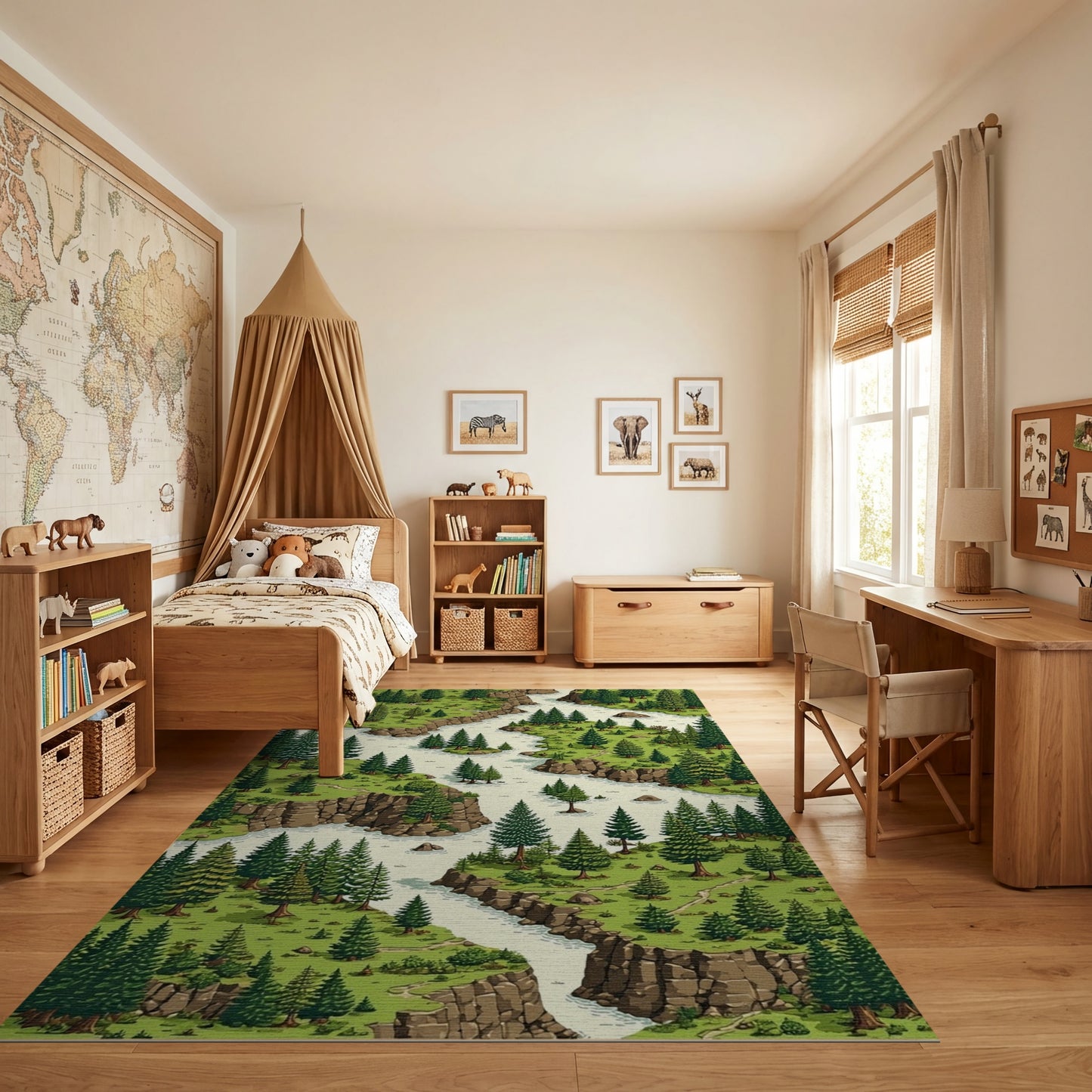 Lush Pine Forest River Canyon Rug