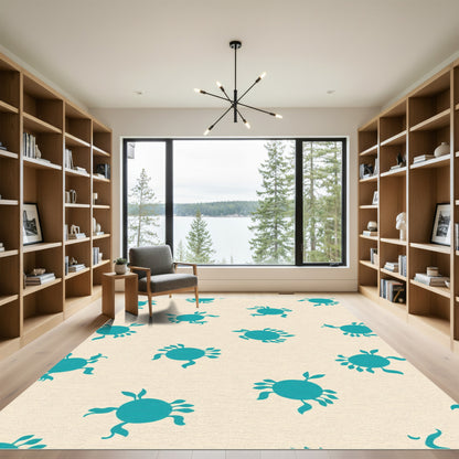 Teal Crab Pattern Cream Background Rug