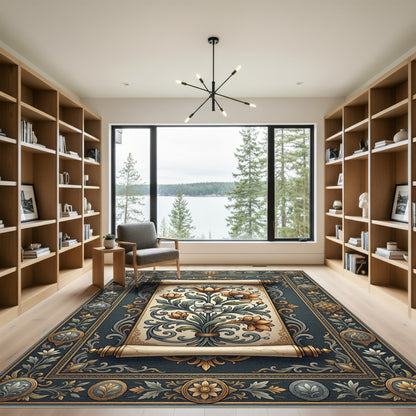 Ancient Floral Scroll Embossed Rug