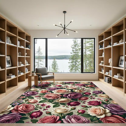 Elegant Pastel Garden Rose Bouquet Rug