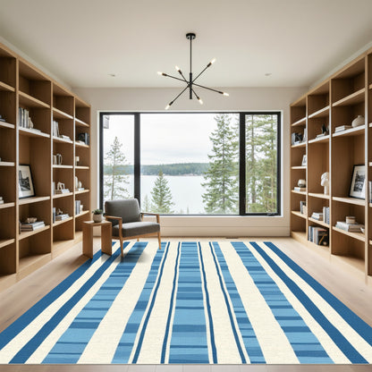 Coastal Blue Cream Striped Rug