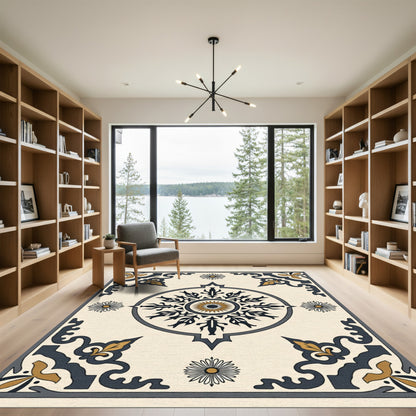 Imperial Navy Gold Sunburst Medallion Rug