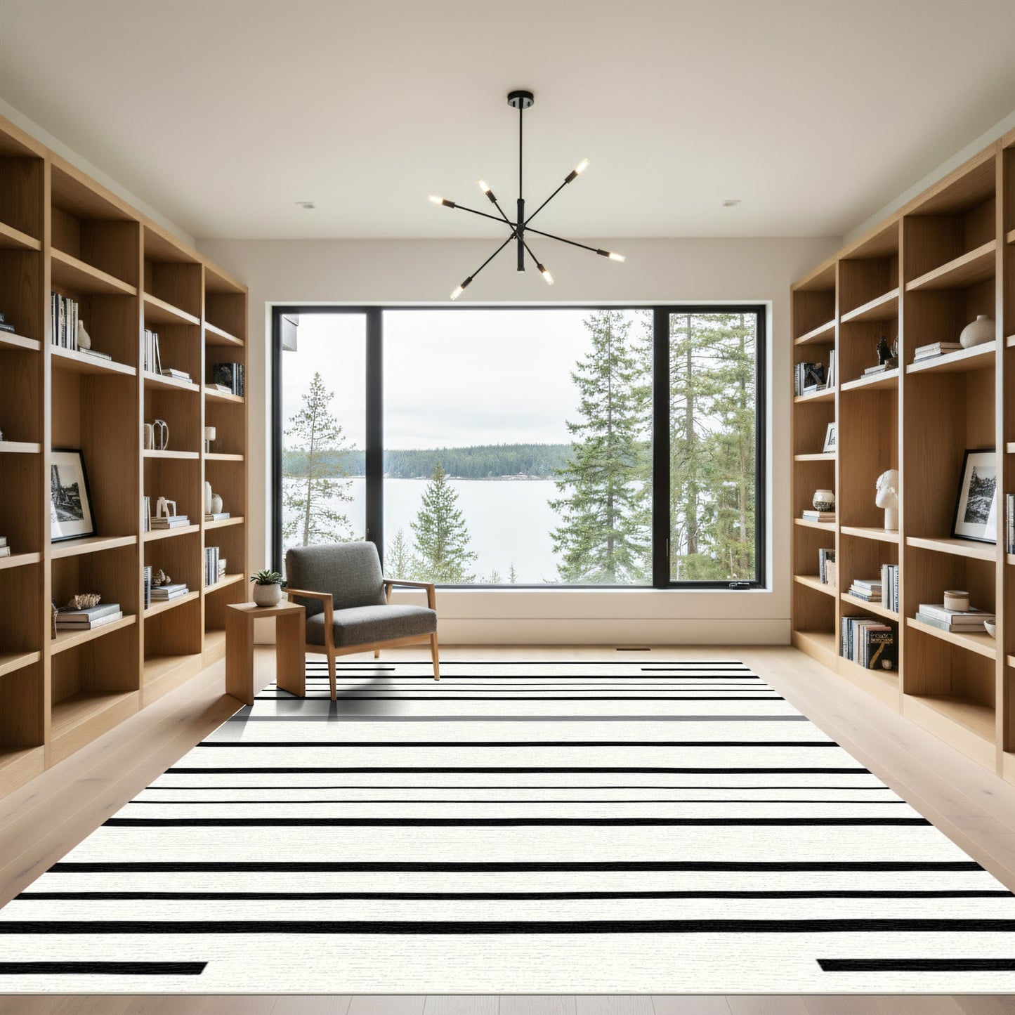 Minimalist Gray Striped Line Rug