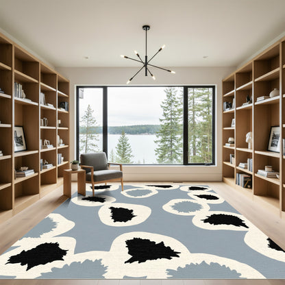 Soft Gray Black Organic Blobs Rug