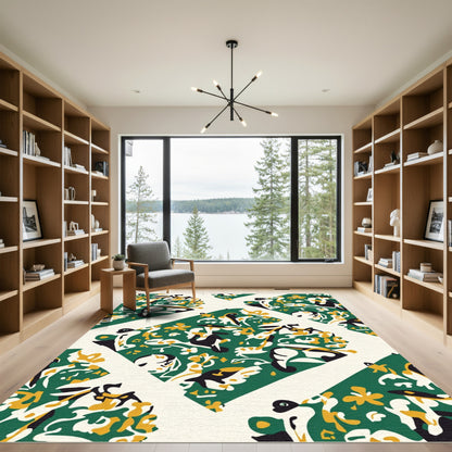 Emerald Jade White Abstract Animals Rug