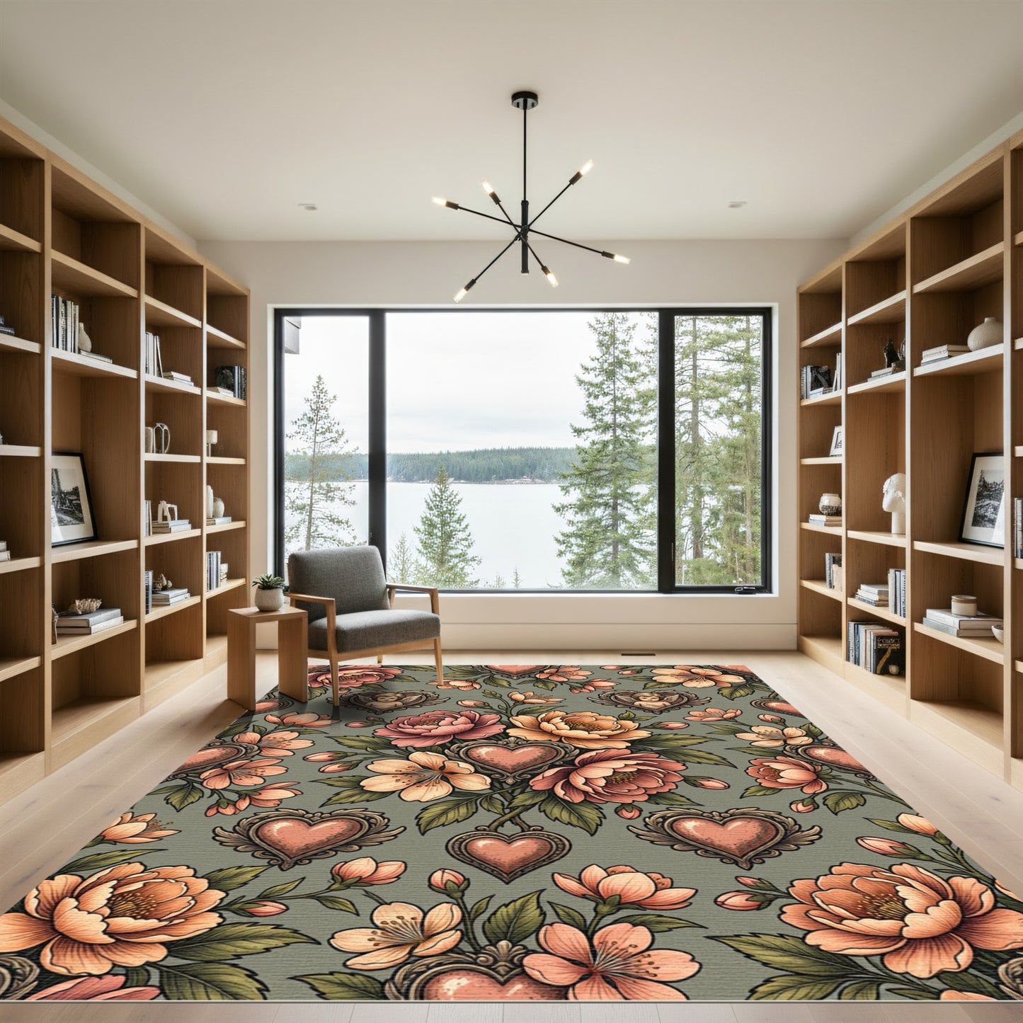 Vintage Peachy Pink Floral Heart Rug
