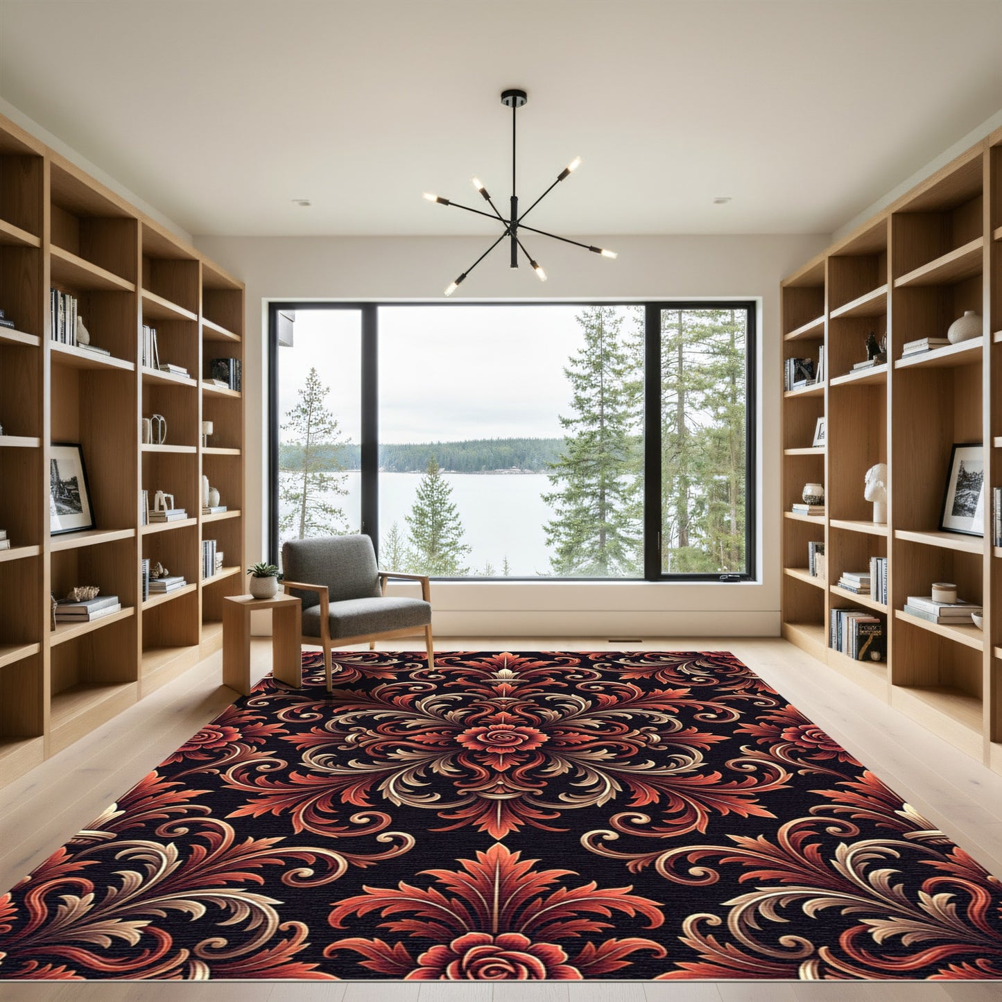 Classic Red Floral Swirl Medallion Rug