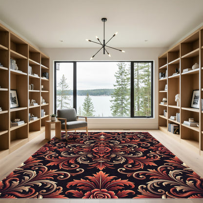 Classic Red Floral Swirl Medallion Rug