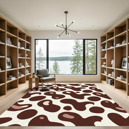 Brown White Blob Abstract Rug