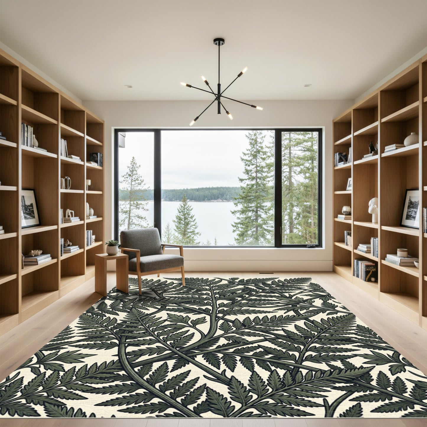 Lush Sage Green Handcrafted Fern Botanical Rug