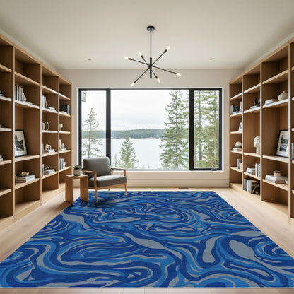 Bold Blue Marble Swirl Rug