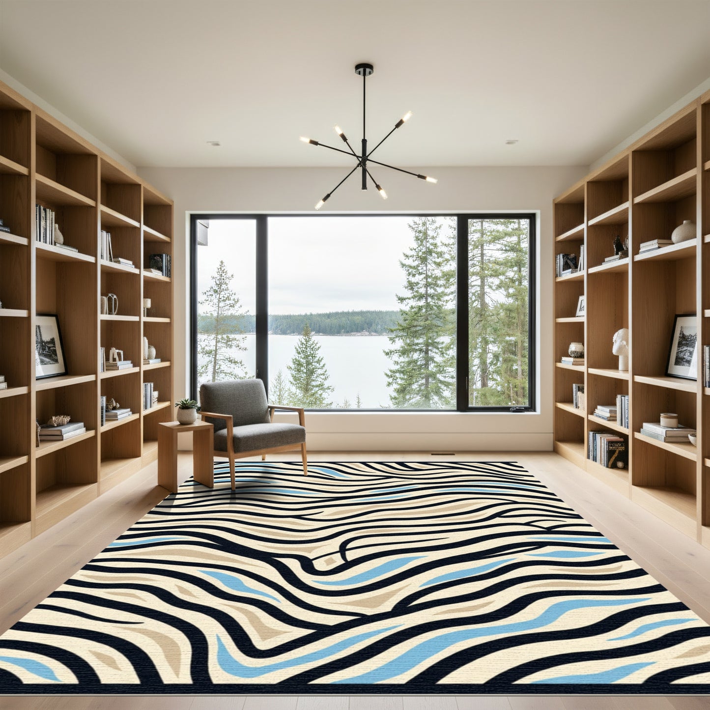 Bold Black Striped Wave Rug