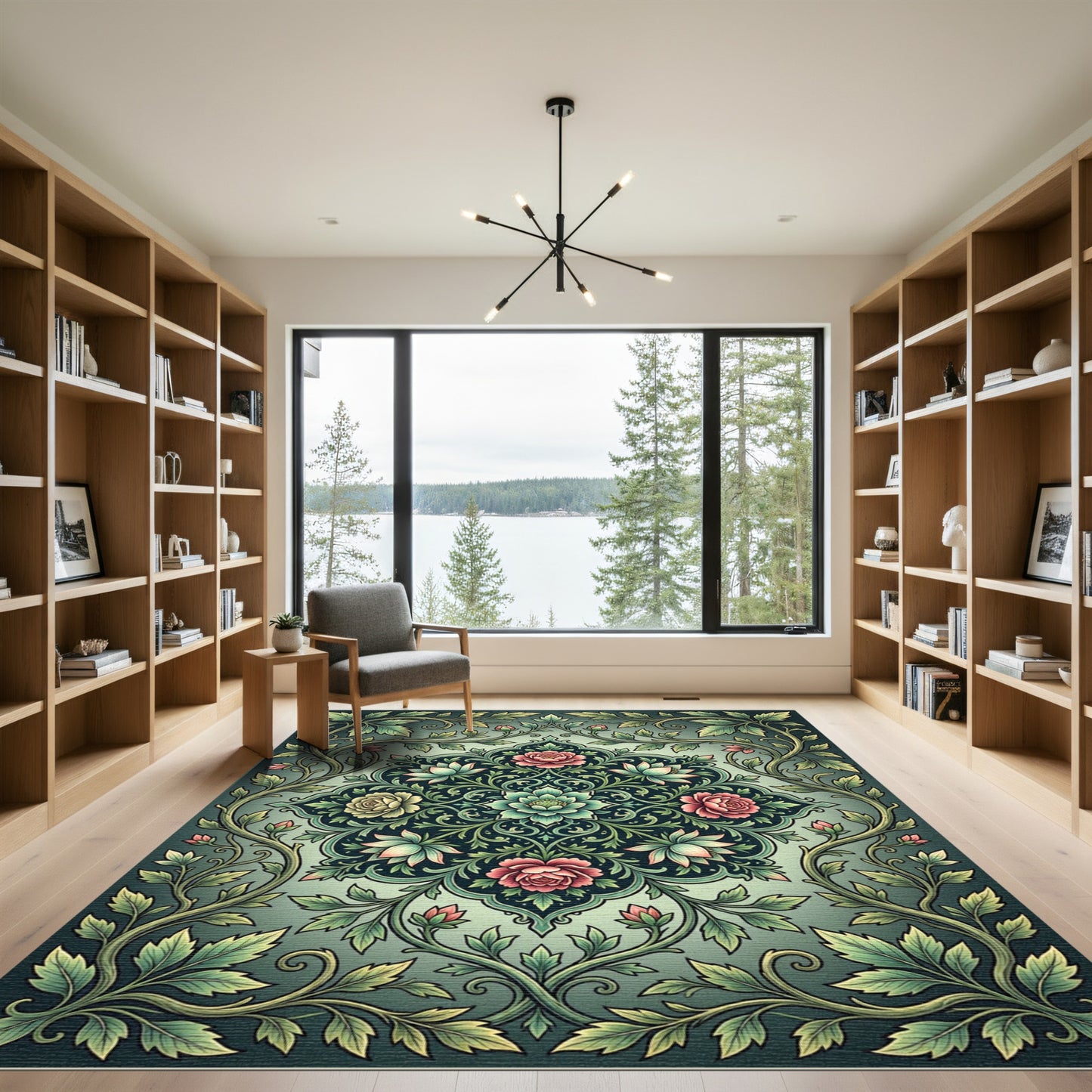 Sage Floral Medallion with Lush Vines Rug