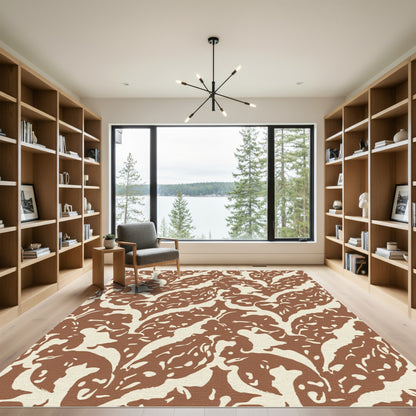 Terracotta Cream Organic Leaf Swirl Rug