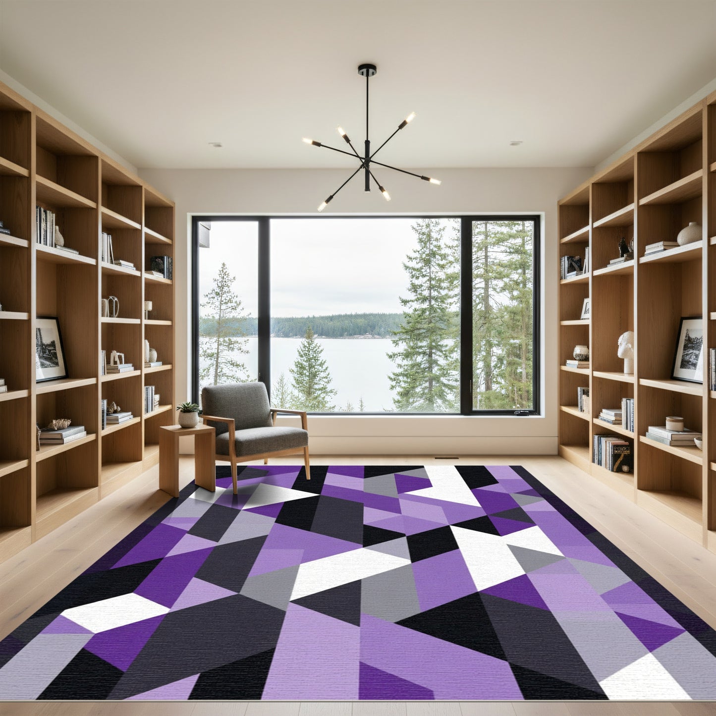 Geometric Violet Gray White Shapes Rug