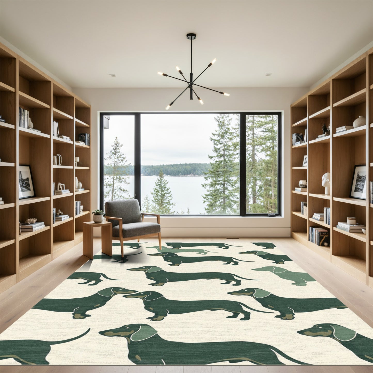 Charming Olive Dachshund Silhouette Illustration Rug