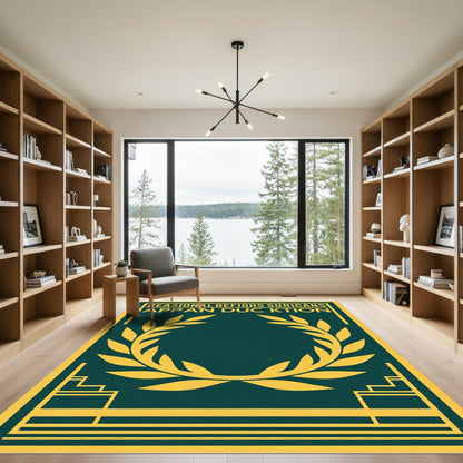 Golden Laurel Wreath Dark Teal Rug