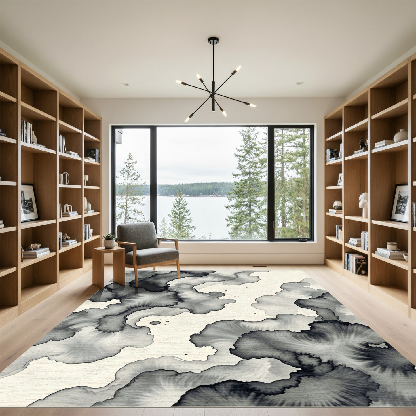 Monochrome Ink Wash Cloud Formations Rug