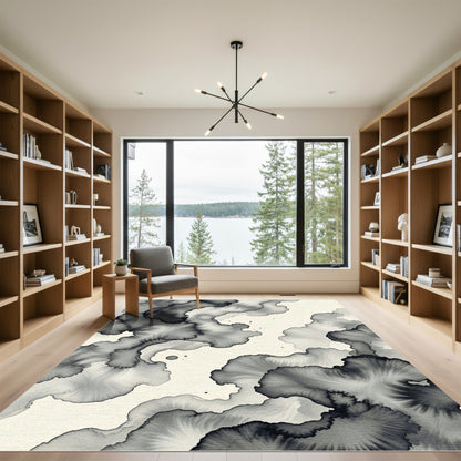 Monochrome Ink Wash Cloud Formations Rug