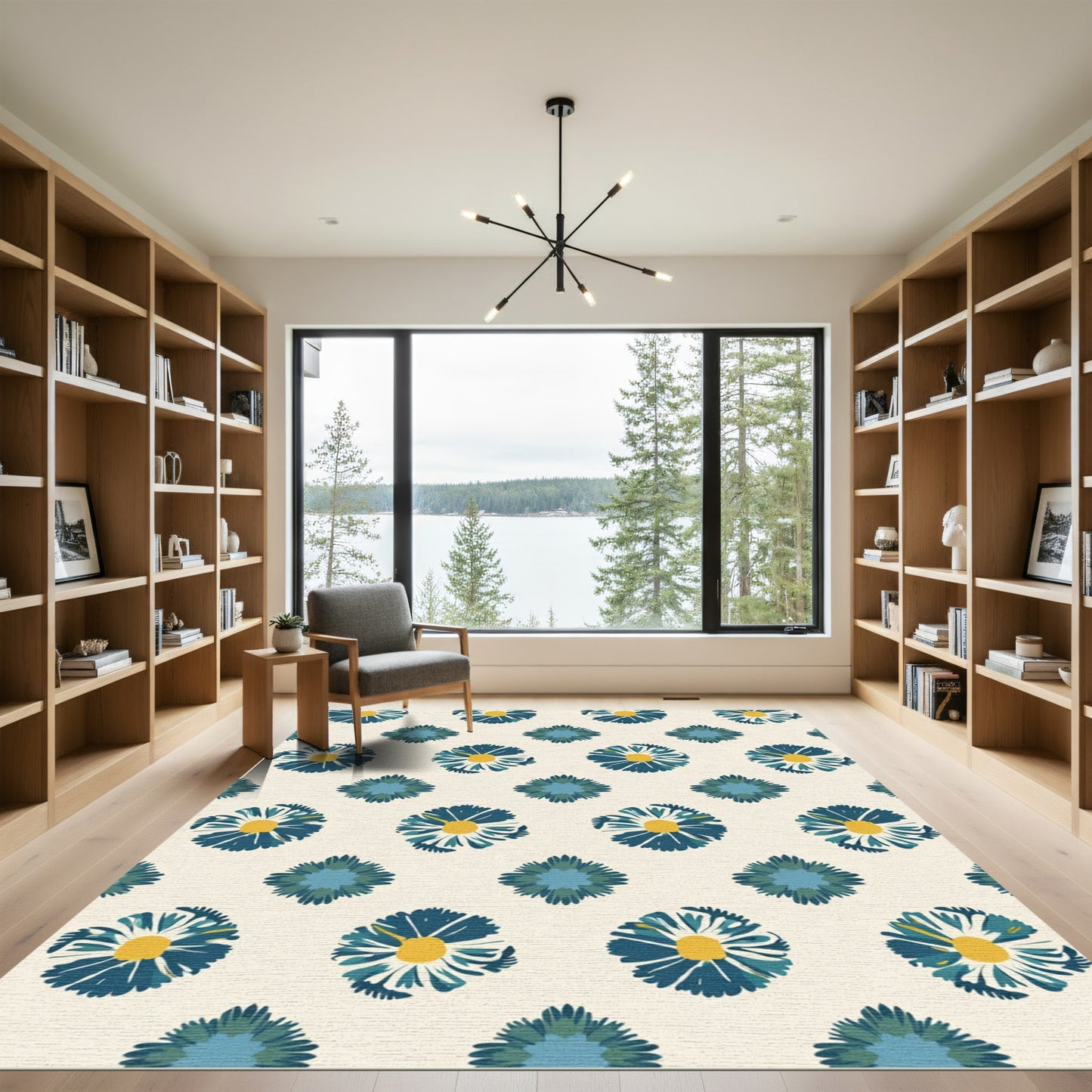 Teal Daisy Field Print Rug