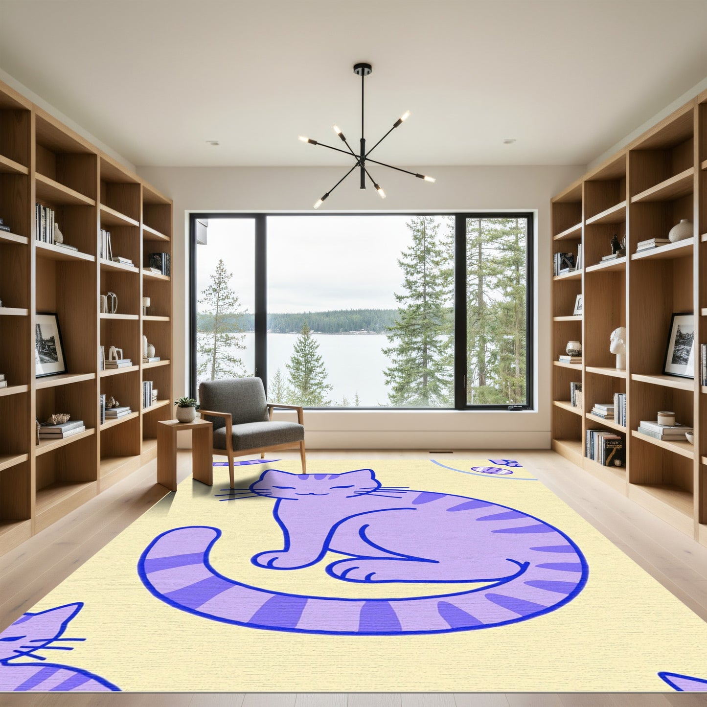 Lavender Cat Stripes Whimsical Illustration Rug