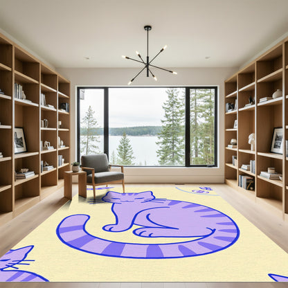 Lavender Cat Stripes Whimsical Illustration Rug