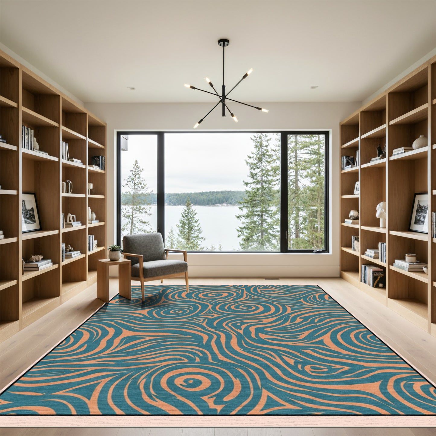 Teal Orange Swirling Organic Lines Rug
