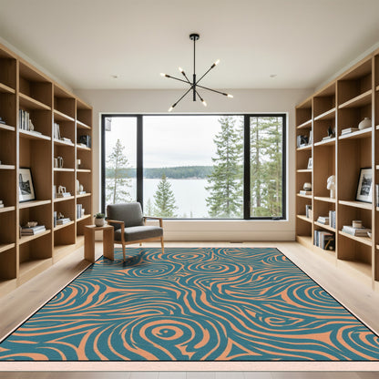 Teal Orange Swirling Organic Lines Rug