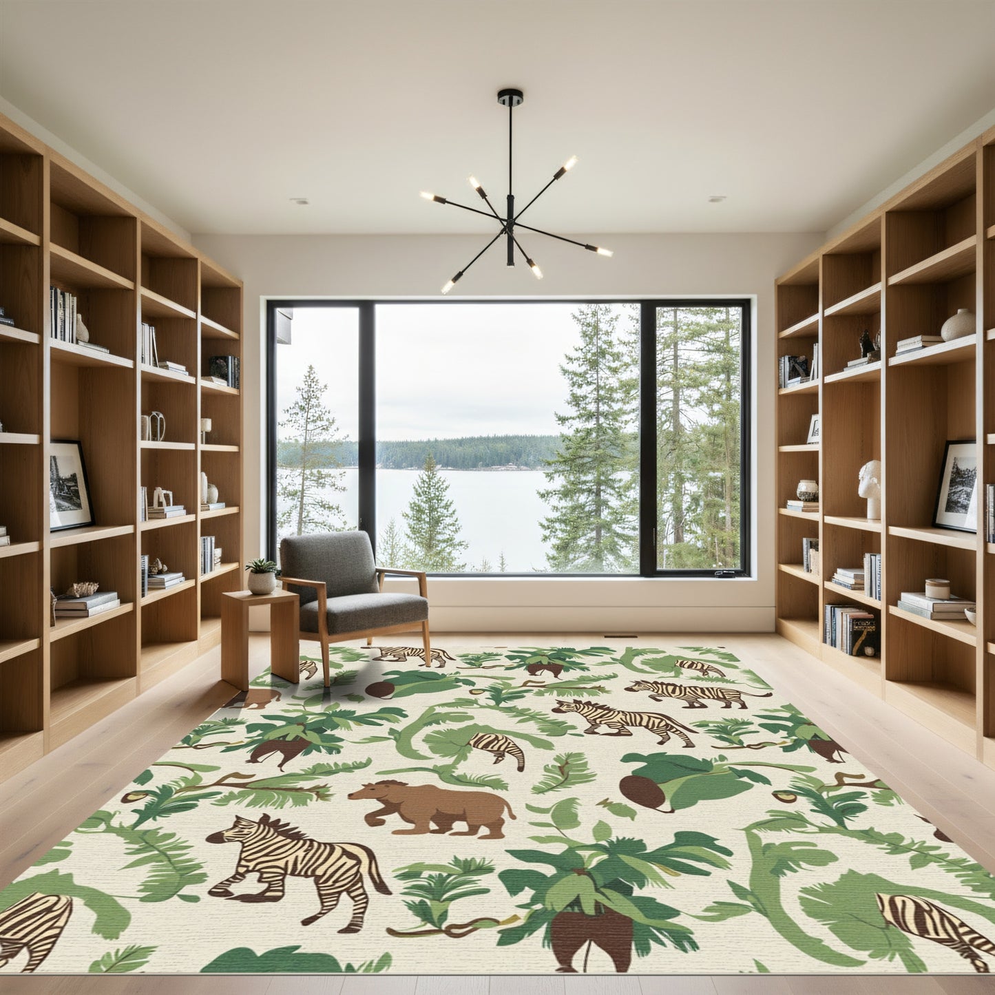 Jungle Animals Green Tropical Foliage Rug