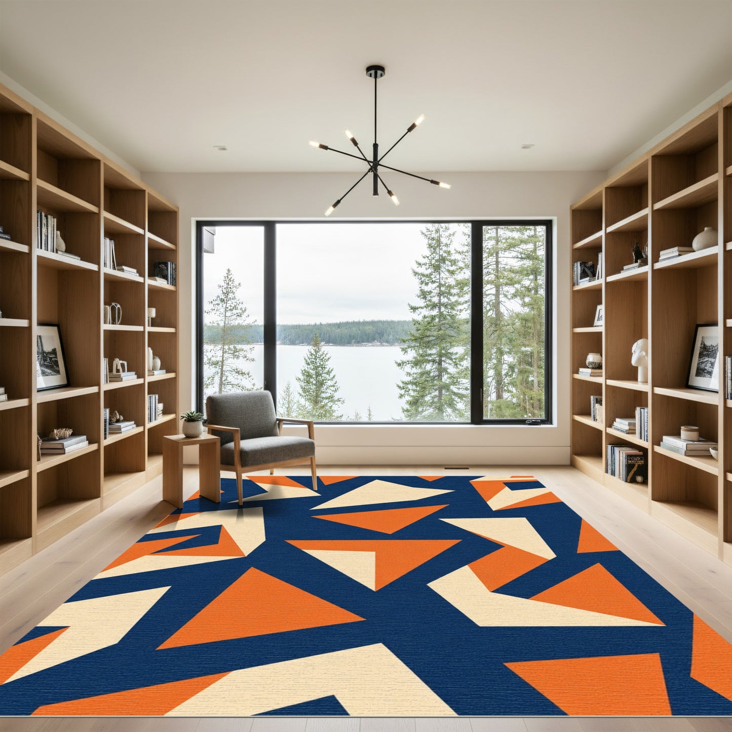 Bold Orange Blue Geometric Shapes Rug