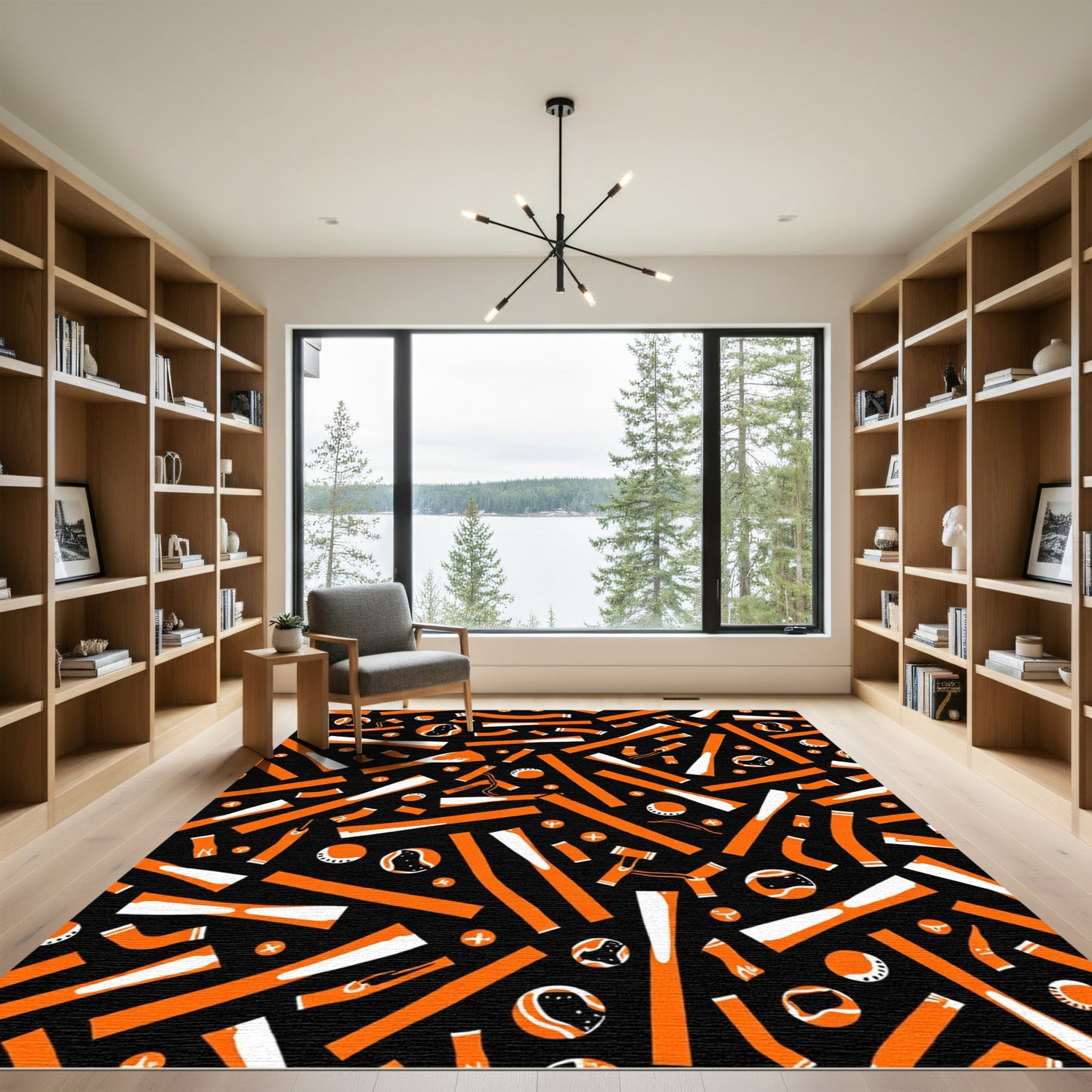 Bold Orange Jagged Geometric Burst Rug
