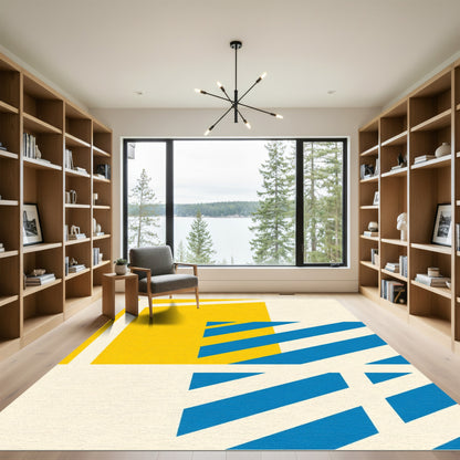 Bold Geometric Blue Yellow Stripes Rug