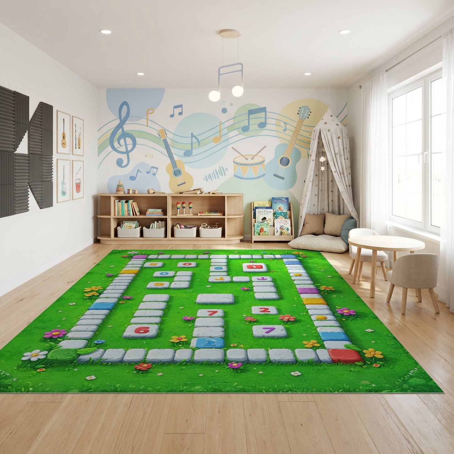 Playful Colorful Floral Numbered Tiles Rug