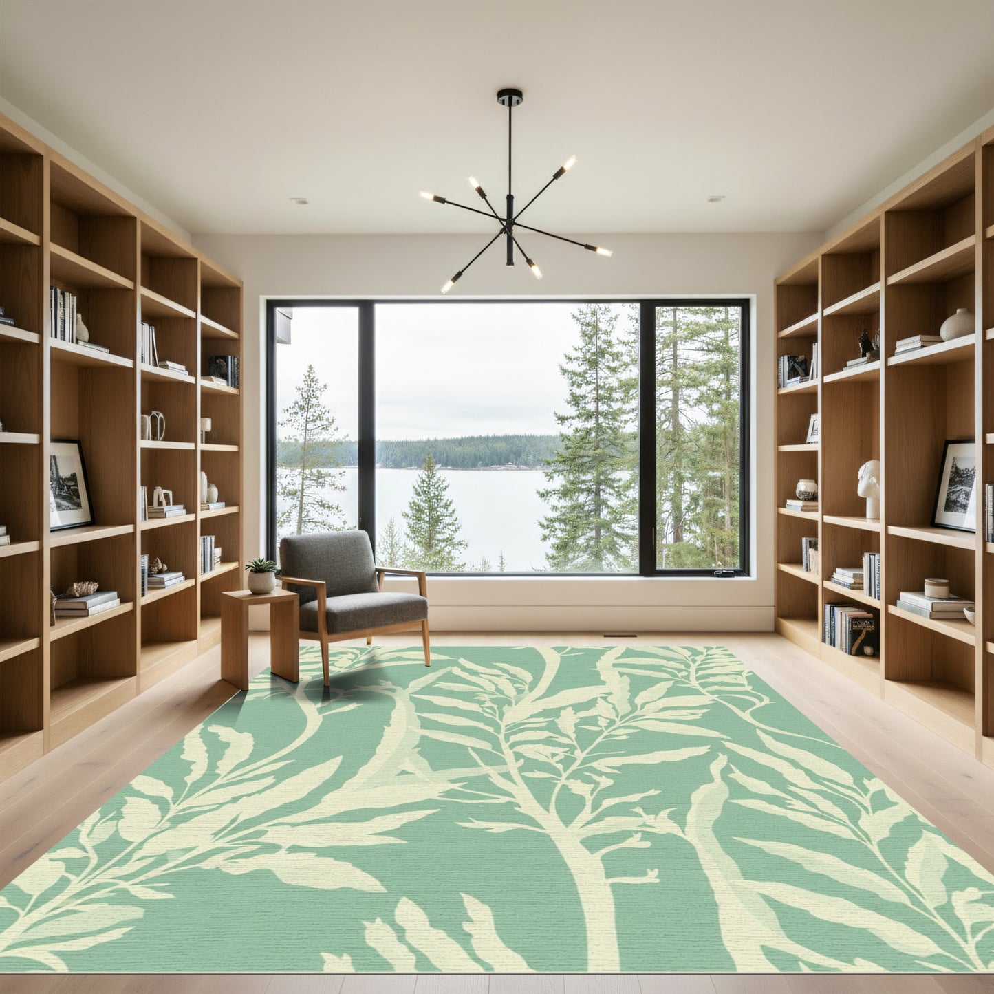 Mint Green Botanical Silhouette Garden Rug
