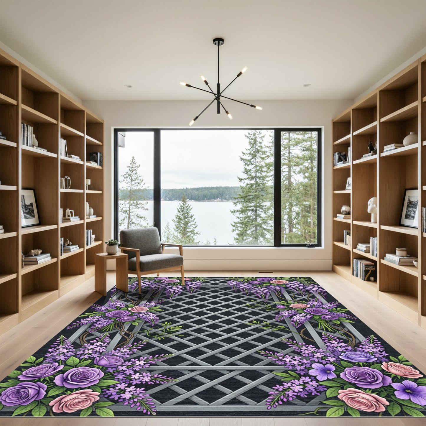 Purple Wisteria Rose Garden Trellis Rug