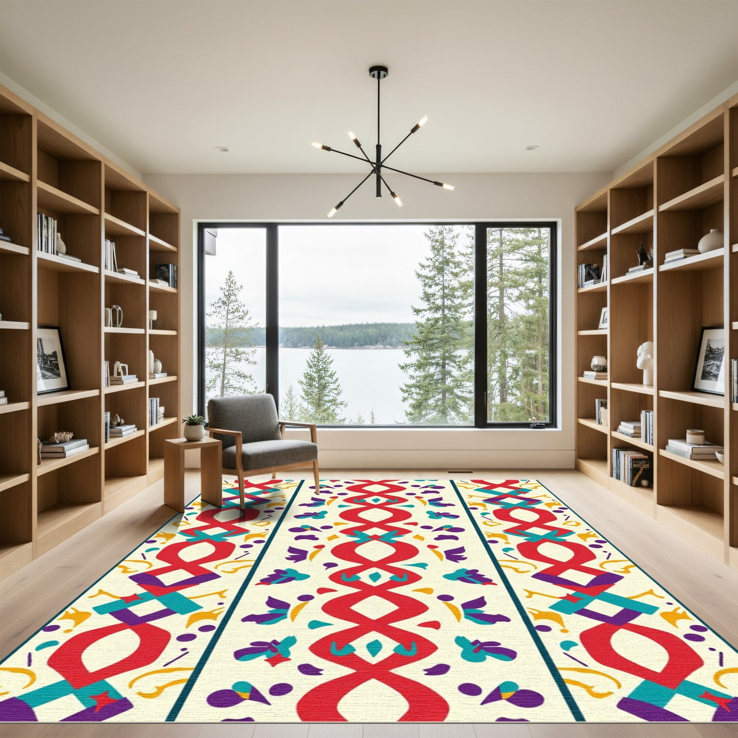 Crimson and Teal Vertical Tribal Stripe Rug