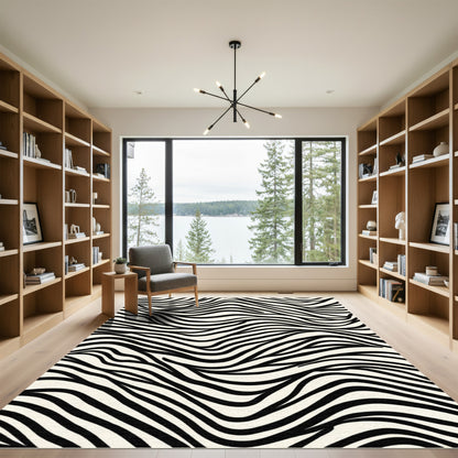 Black Cream Wavy Striped Rug