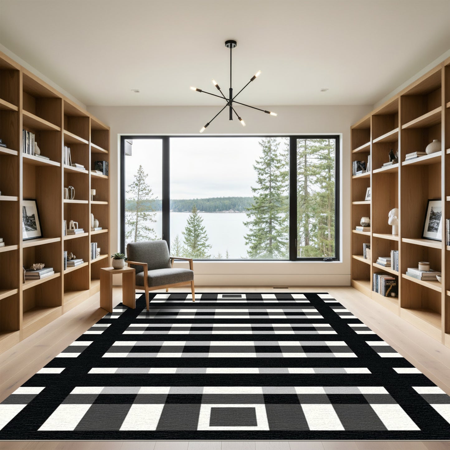 Monochromatic Grid Checkered Blanket Rug