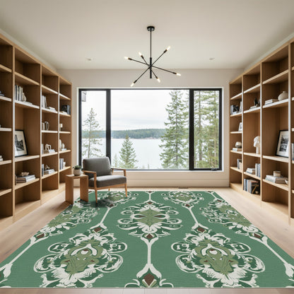 Emerald Green Ornate Scroll Medallion Rug