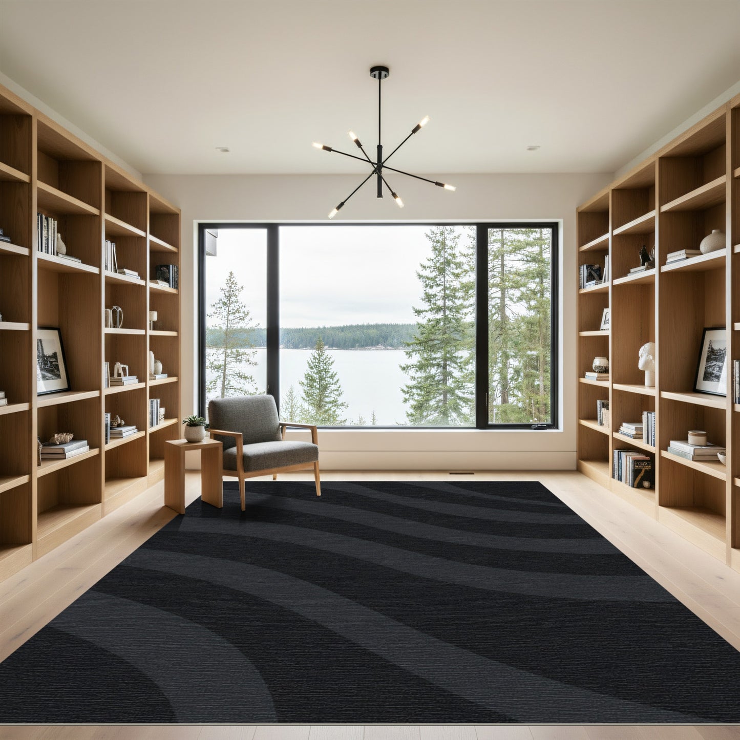Dark Gray Wavy Stripe Rug