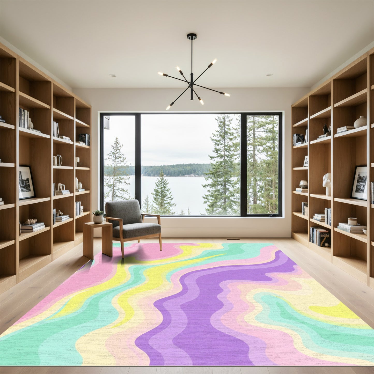 Pastel Swirls with Purple and Pink Rug
