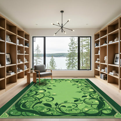 Verdant Vine Swirl Garden Frame Rug