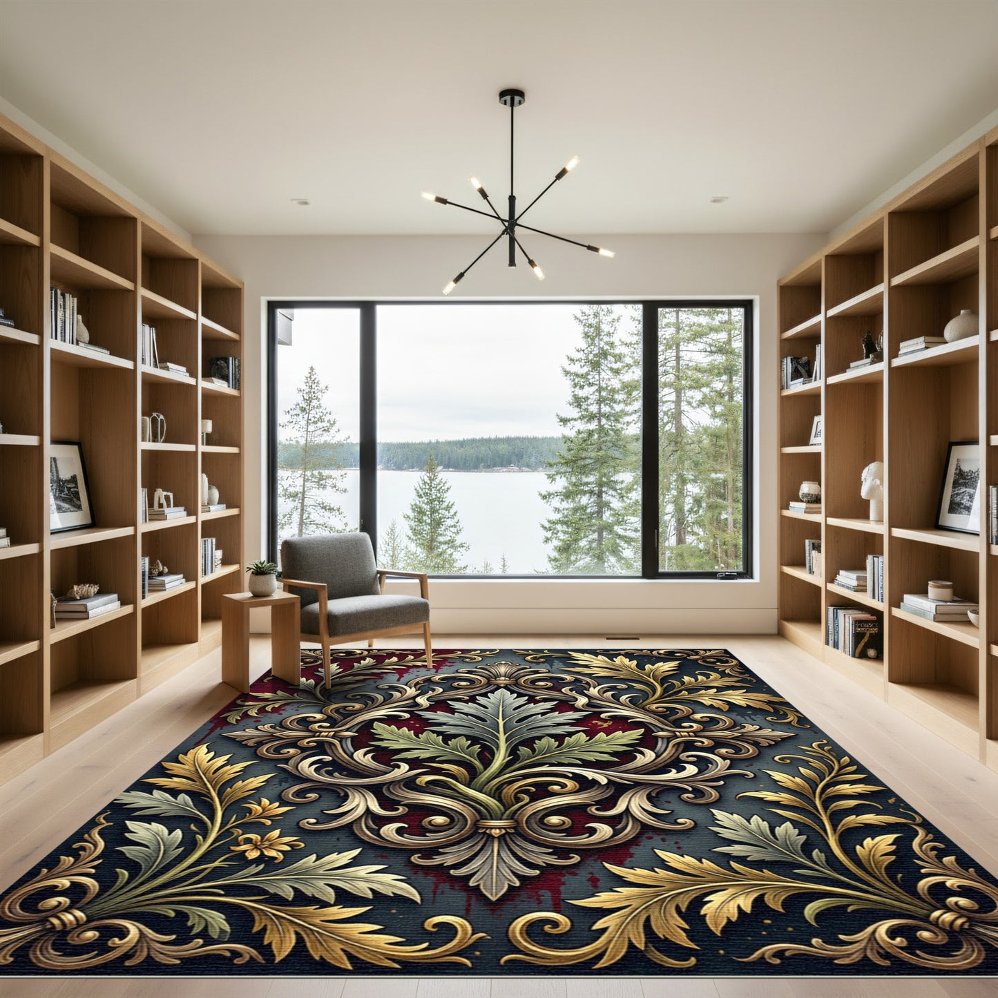 Gilded Baroque Foliage Crimson Gothic Accent Rug