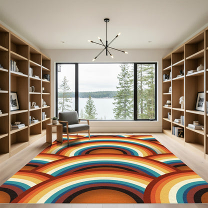 Retro Rainbow Arched Geometric Rug