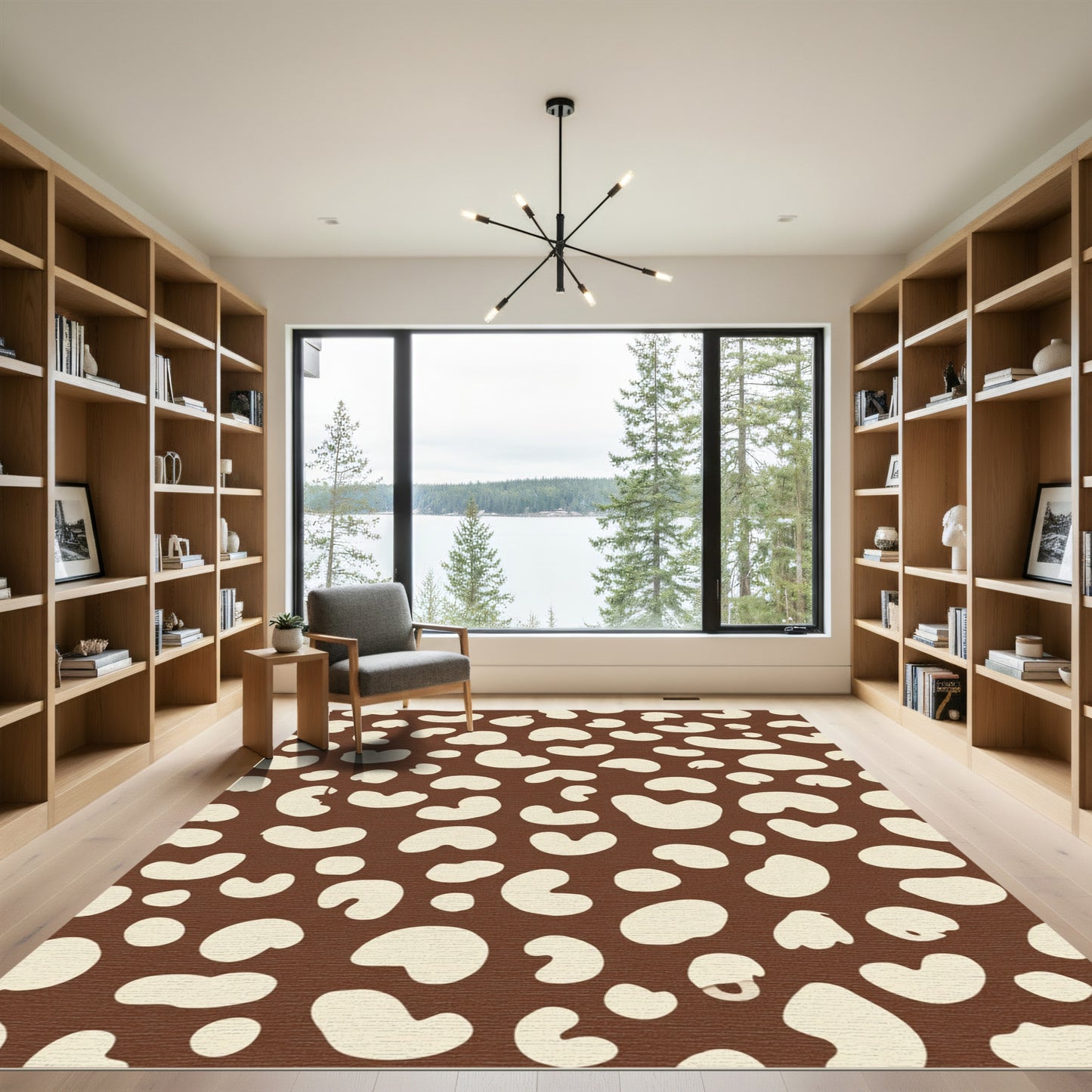 Cream Spots Brown Background Rug