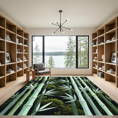 Serene Bamboo Forest Lush Green Stalks Rug