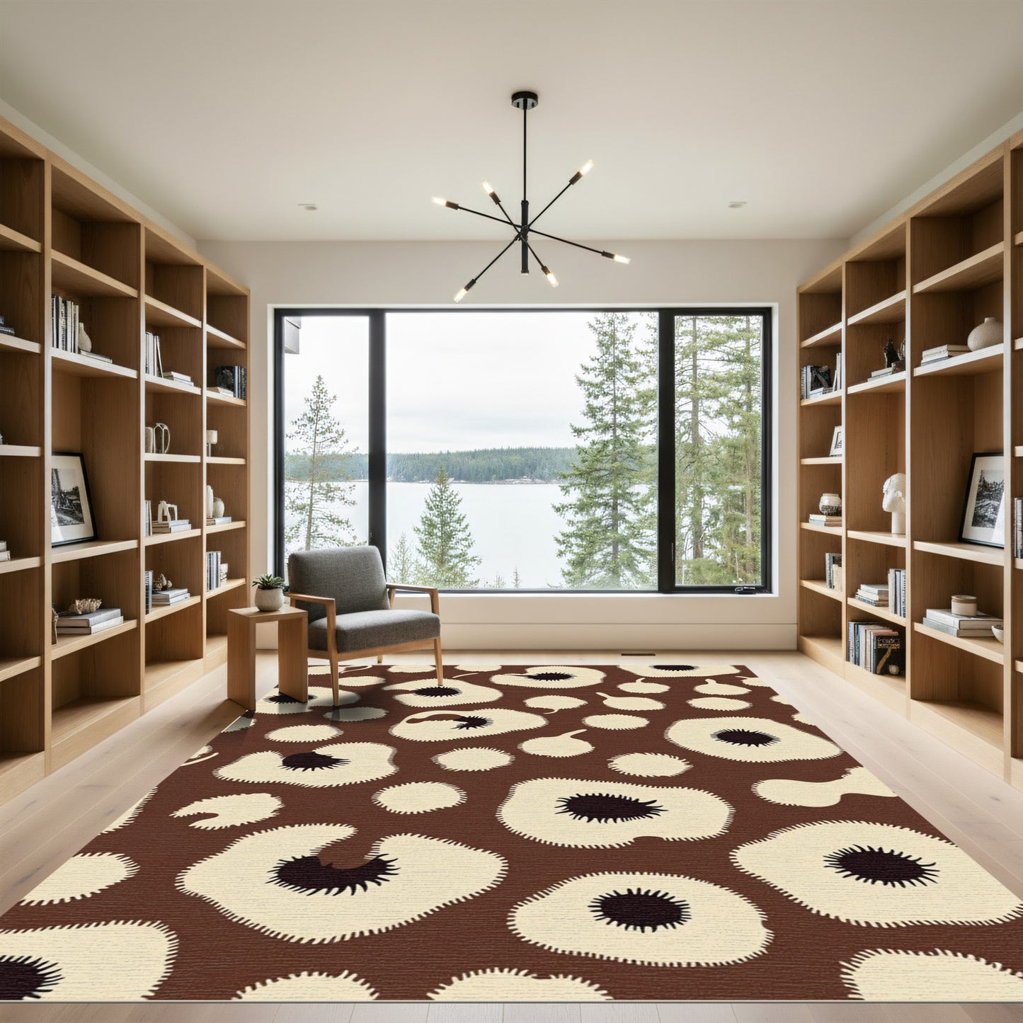 Brown and Cream Abstract Spot Rug