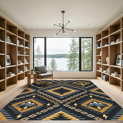 Geometric Tribal Gold Mountain Lightning Rug