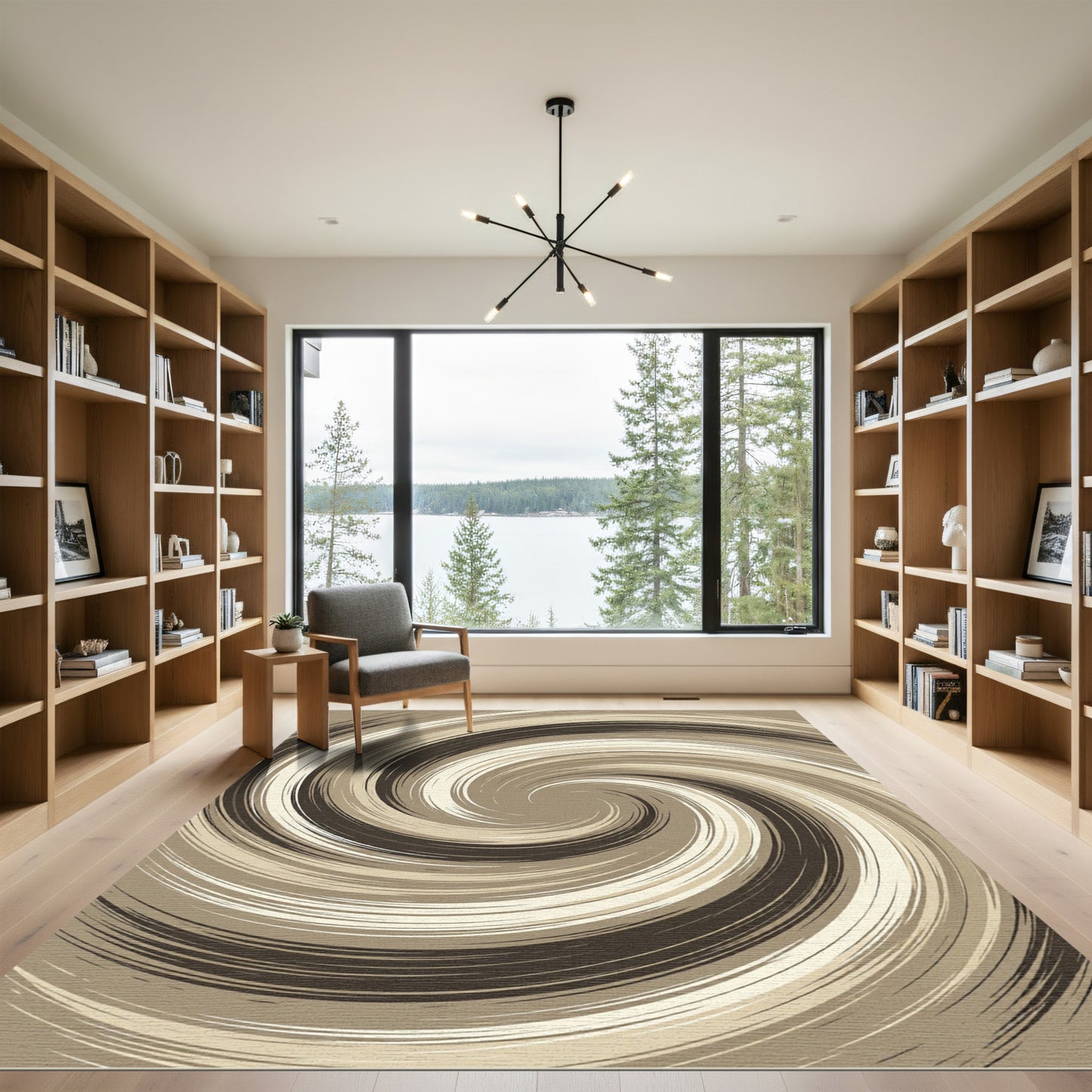 Minimalist Beige and Mocha Swirl Rug