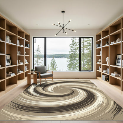 Minimalist Beige and Mocha Swirl Rug
